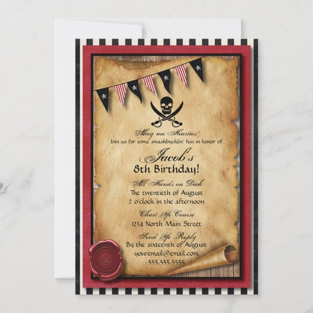 ¡Arrgh! Invitación de la fiesta de cumpleaños del (Anverso)