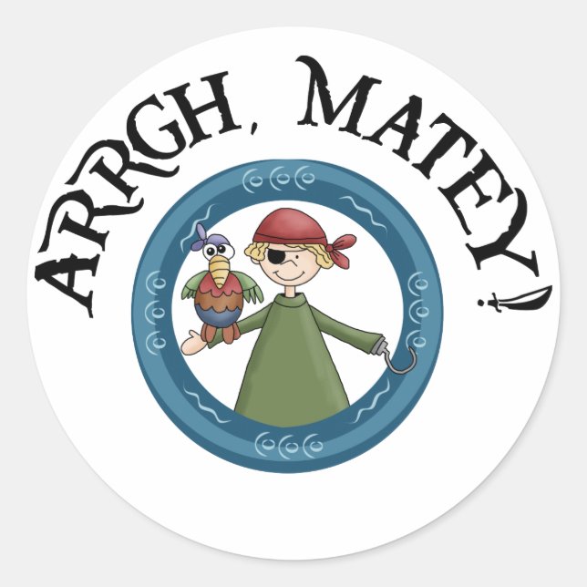 Arrgh Matey Pirate Y Pegatina De Loro (Anverso)