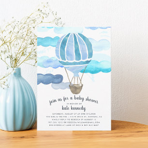 Arriba en la invitación de Air Baby Shower   Azul