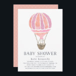 Arriba en la invitación de Air Baby Shower | Rosa<br><div class="desc">Celebra a tu bebé en el camino con esta moda y simple invitación a la ducha de bebé en suaves acuarelas pastel. El diseño presenta un ilustracion de globo de aire caliente en melocotón y rosa,  con los detalles de tu evento debajo de las letras gris y azul ahumado.</div>