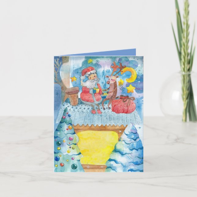 Arriba en una tarjeta de felicitación para Navidad (Anverso)