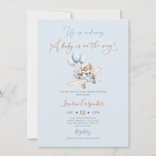 Arriba y fuera de la invitación de Baby Shower (Anverso)