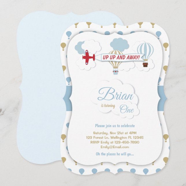 ¡Arriba Y Fuera! Invitación a cumpleaños del avión (Anverso / Reverso)