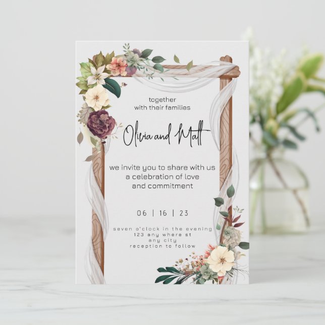 Arroz de la invitación a la boda floral de boho ne (Anverso de pie)