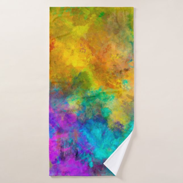 art abstract vibrant rainbow painted background wi (Toalla de baño)