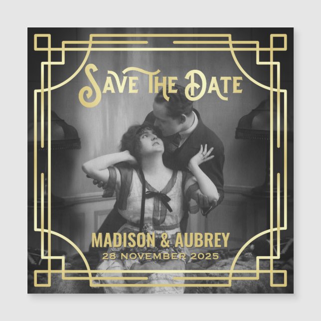 Art Deco Añadir tu foto elegante oro Guardar la fe (Anverso)