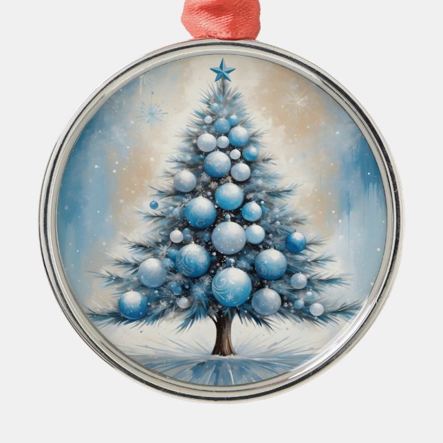 Art Deco Árbol de Navidad Azul Ornamentos Lujosos (Frente)