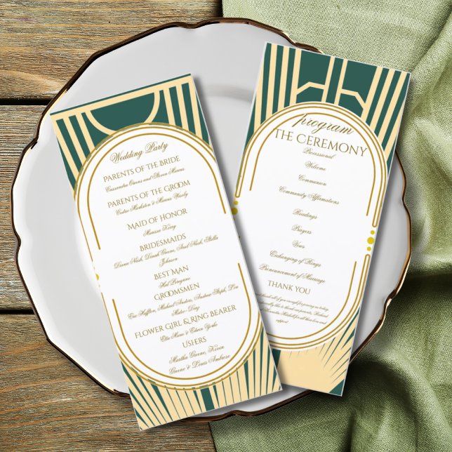 Art Deco Art Nouveau Striped Gold Tone Program (Subido por el creador)