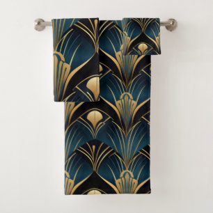 Art Deco Azul negro y oro simétrico