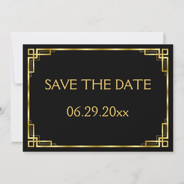 Art Deco Black And Gold Wedding Guardar La Tarjeta (Anverso)