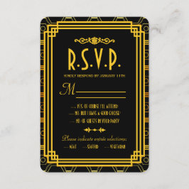 Art Deco Black and Gold Wedding RSVP