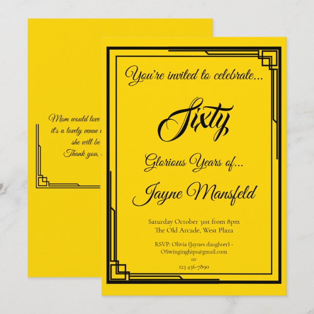 Art Deco Black en la invitación a la fiesta de cum (Anverso / Reverso)