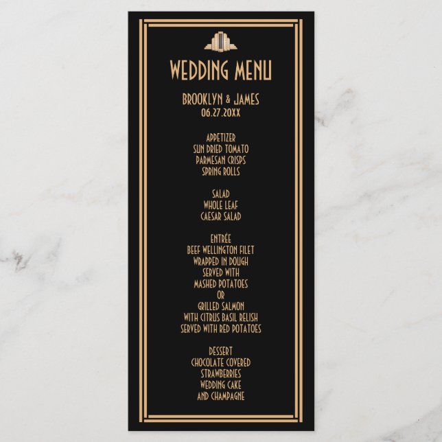 Art Deco Black Gold Gran Gatsby Boda Tarjeta de me (Anverso)