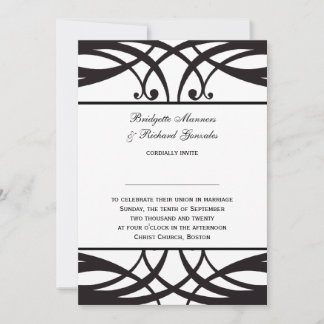 Art déco blanco negro de las invitaciones de la
