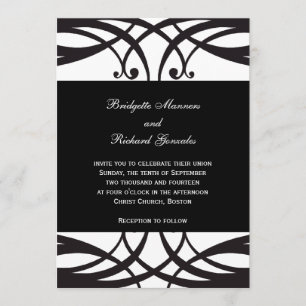 Art déco blanco negro elegante de las invitaciones