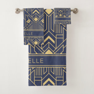 Art Deco Blue Gold Nombre Geométrico Personalizado