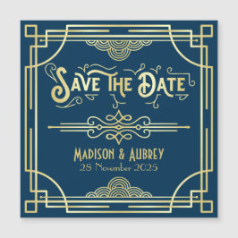 Art Deco Boda Elegant Gold Blue Save the Date