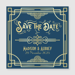 Art Deco Boda Elegant Gold Blue Save the Date