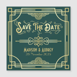 Art Deco Boda Elegant Gold Green Save the Date