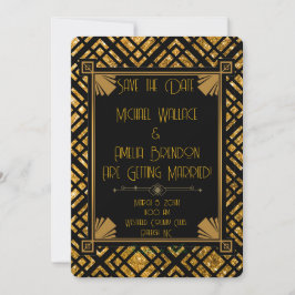 Art Deco Boda Negra y Oro Guardar la tarjeta de fe