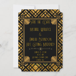 Art Deco Boda Negra y Oro Guardar la tarjeta de fe