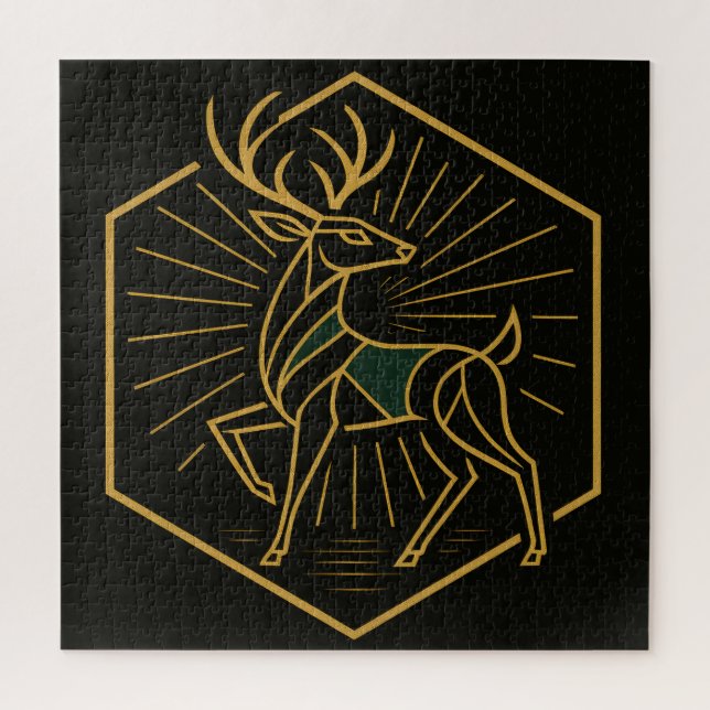 Art Deco Christmas Reindeer Square Jigsaw Puzzle (Vertical)