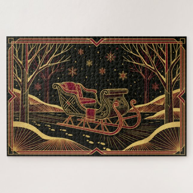 Art Deco Christmas Sleigh Jigsaw Puzzle (Horizontal)