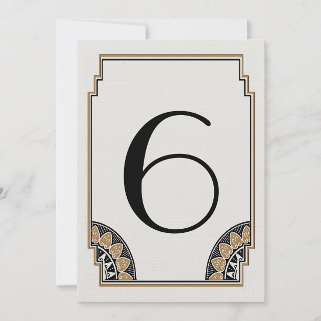 Art Deco Dorado Elegante Número de Mesa 6 (Anverso)
