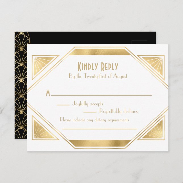 Art Deco elegante Gran Gatsby RSVP Invitación Post (Anverso / Reverso)