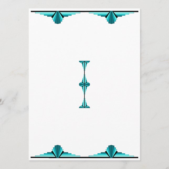 Art deco elements in teal green menu (Anverso)