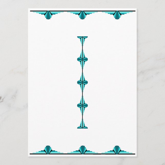 Art deco elements in teal green menu (Anverso)