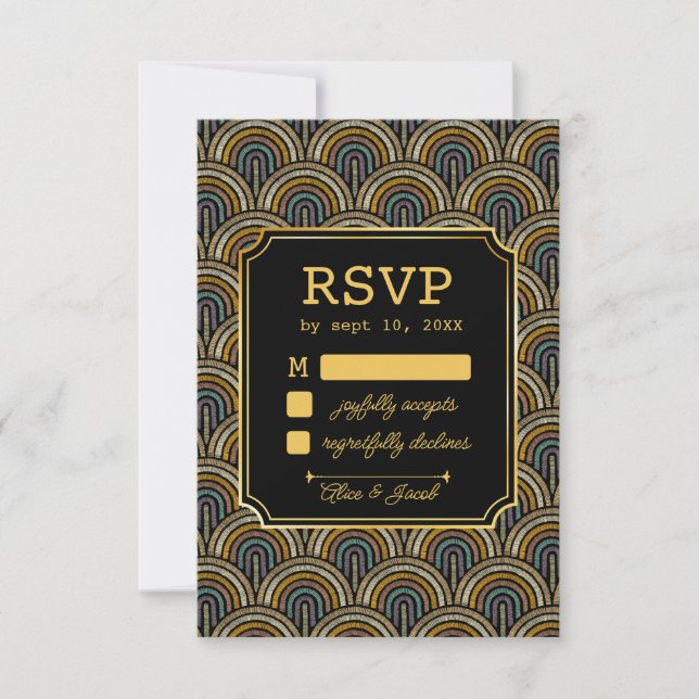 Art Deco Embroidered-Style Wedding RSVP Card (Anverso)