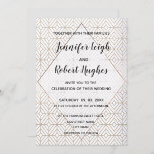 Art Deco en invitación a bodas en blanco y oro