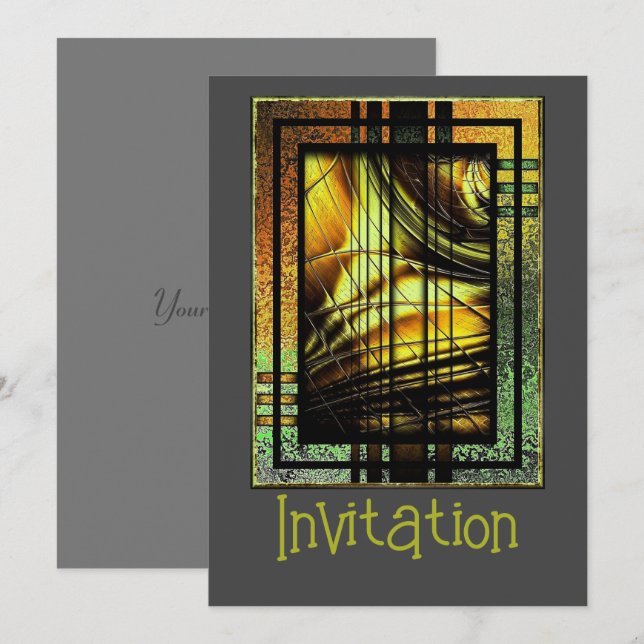 Art Deco En Invitación Verde Y Oro (Anverso / Reverso)