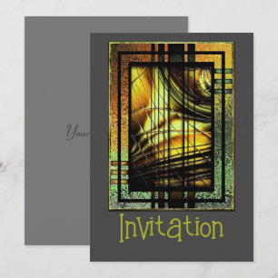 Art Deco En Invitación Verde Y Oro