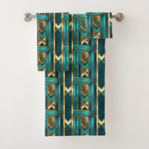 Art Deco Geometric Arrows, Gold and Turquoise