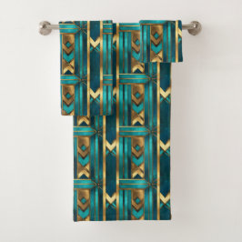 Art Deco Geometric Arrows, Gold and Turquoise
