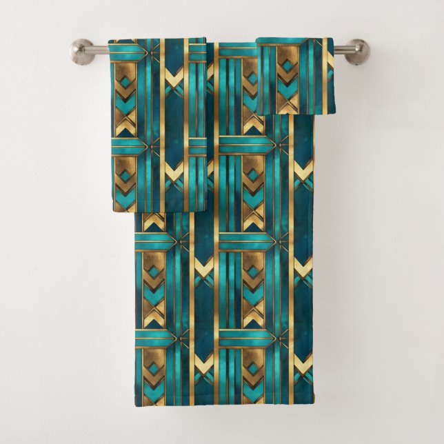 Art Deco Geometric Arrows, Gold and Turquoise (In situ)