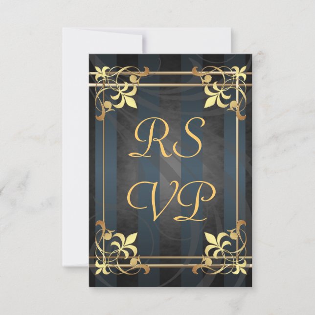 Art Deco Gold Filigree Black Rsvp (Anverso)