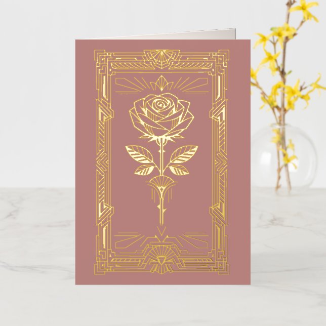 Art Deco Gold Foil Rose Valentine Card (flor amarilla)