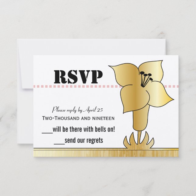 Art Deco Gold Lily Boda de tipografía moderna (Anverso)