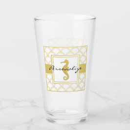 Art Deco Ocean Wave Gold Seahorse Beach House Pint