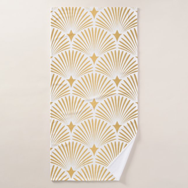 Art Deco Pattern. Seamless white and gold backgrou (Toalla de baño)
