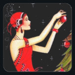 Art deco retro vintage Christmas lady pegatina<br><div class="desc">diseño por www.etsy.com/Shop/VanityFlarDesign</div>