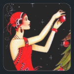 Art deco retro vintage Christmas lady pegatina<br><div class="desc">diseño por www.etsy.com/Shop/VanityFlarDesign</div>