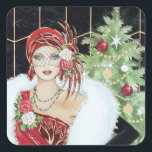 Art deco retro vintage Christmas lady pegatina<br><div class="desc">diseño por www.etsy.com/Shop/VanityFlairDesign</div>