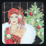 Art deco retro vintage Christmas lady pegatina<br><div class="desc">diseño por www.etsy.com/Shop/VanityFlairDesign</div>