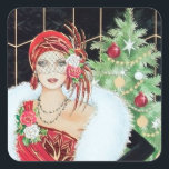 Art deco retro vintage Christmas lady pegatina<br><div class="desc">diseño por www.etsy.com/Shop/VanityFlairDesign</div>