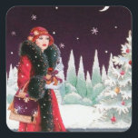 Art deco retro vintage Christmas lady pegatina<br><div class="desc">diseño por www.etsy.com/Shop/VanityFlarDesign</div>