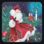 Art deco retro vintage Christmas lady pegatina<br><div class="desc">diseño por www.etsy.com/Shop/VanityFlarDesign</div>
